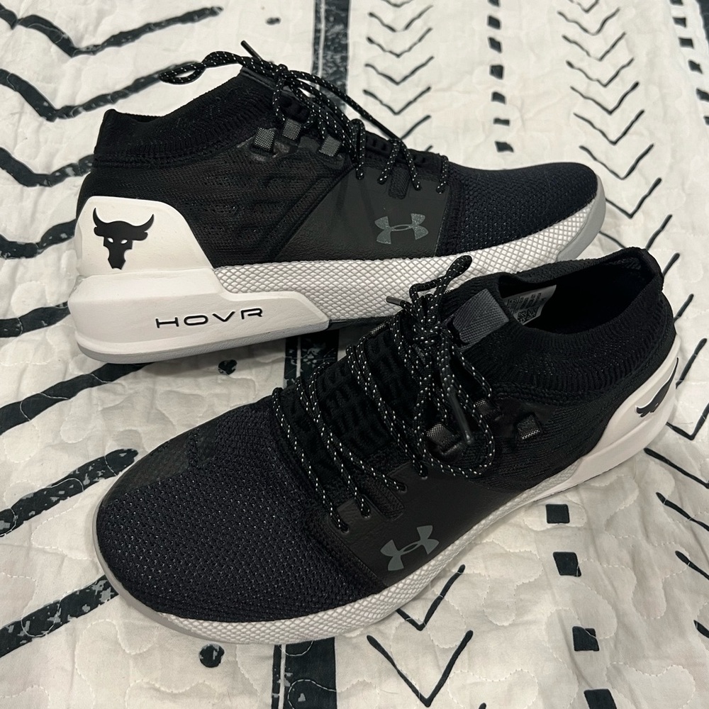 NEW Under Armour Project Rock 2 Sneakers, Black & White, Womens Size 8.5